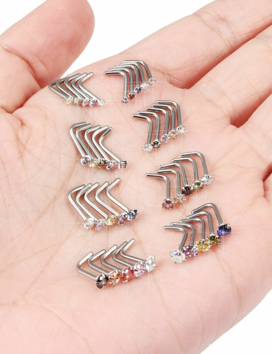 Wholesale Oufksiyy Oufksiyy Nose Rings Studs 18G 20G Surgical Stee Nose Piercing Jewelry 1.5Mm 2Mm 2.5Mm 3Mm Nose Rings For Women Men Body Piercing Jewelry Cz Top Nose Screw Studs L Nose Studs Straight Nose Studs