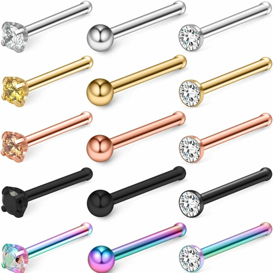 New Lcolyoli Lcolyoli Nose Ring 20 Gauge Surgical Steel Nose Stud L Shaped Screw Bone For Women Girl Body Piercing Jewelry With Clear Diamond Cz 15 Pieces