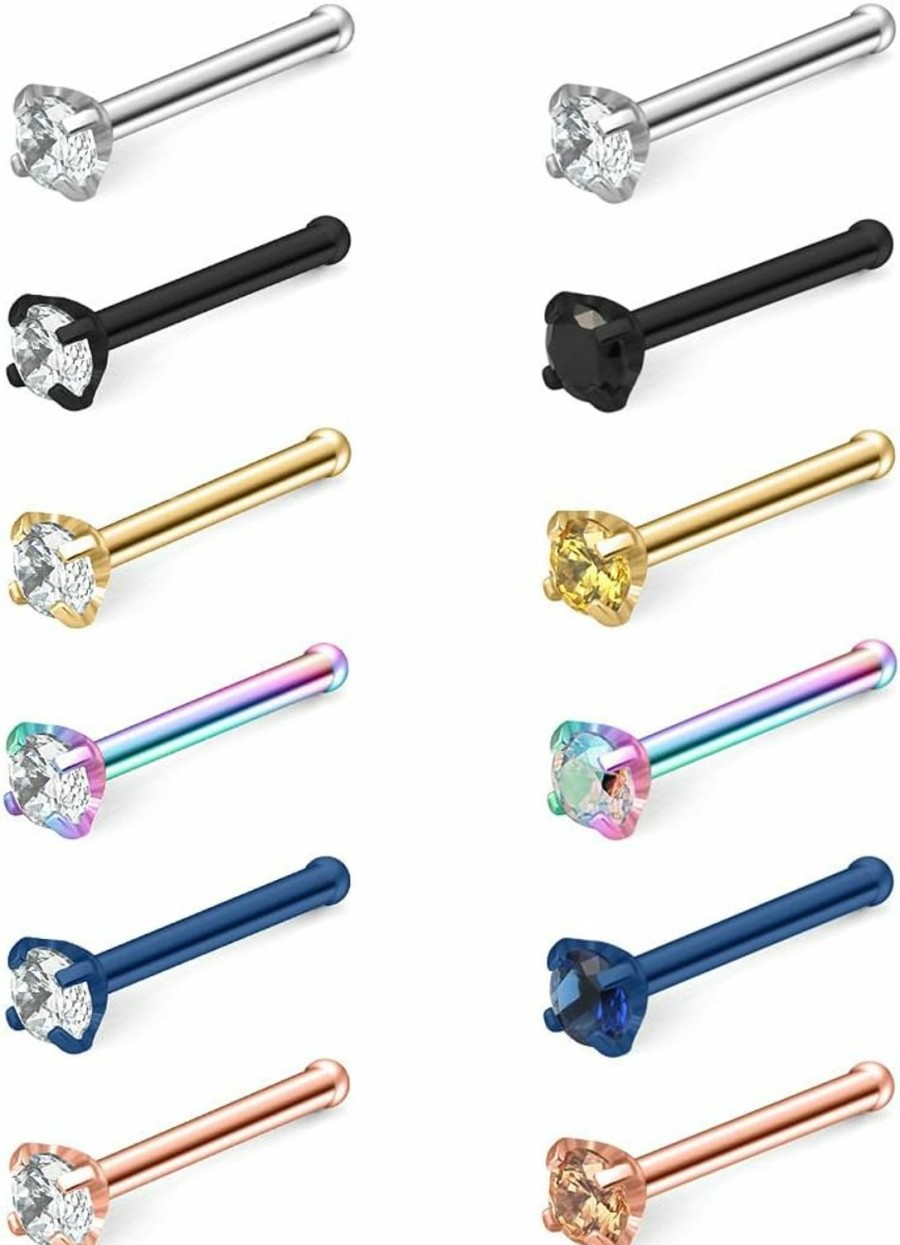 Wholesale Ruifan Ruifan 12Pcs 18G Mix Color Stainless Steel Diamond Cz Nose Bone Studs Rings Pin Piercing Jewelry 1.5Mm 2Mm 2.5Mm 3Mm