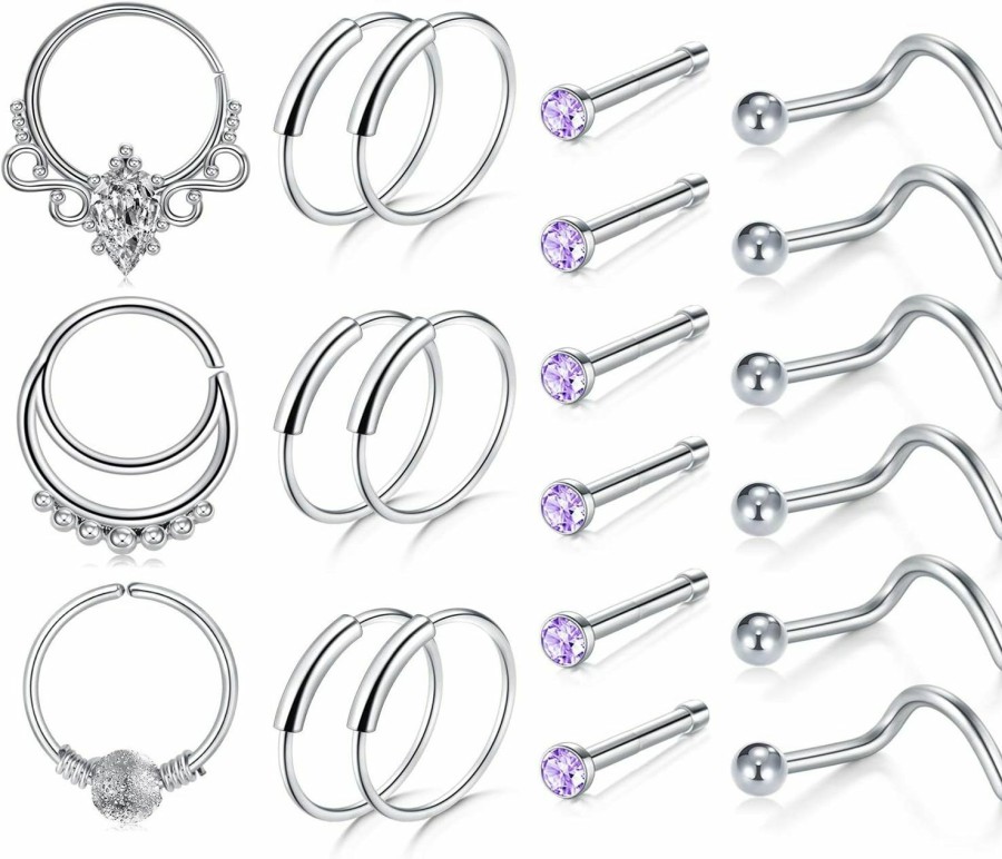 New FECTAS Fectas 18G Nose Rings Hoop Surgical Steel Nose Studs Screw Nostril Piercing Piercing Hoops Jewelry Set For Women Men 8Mm