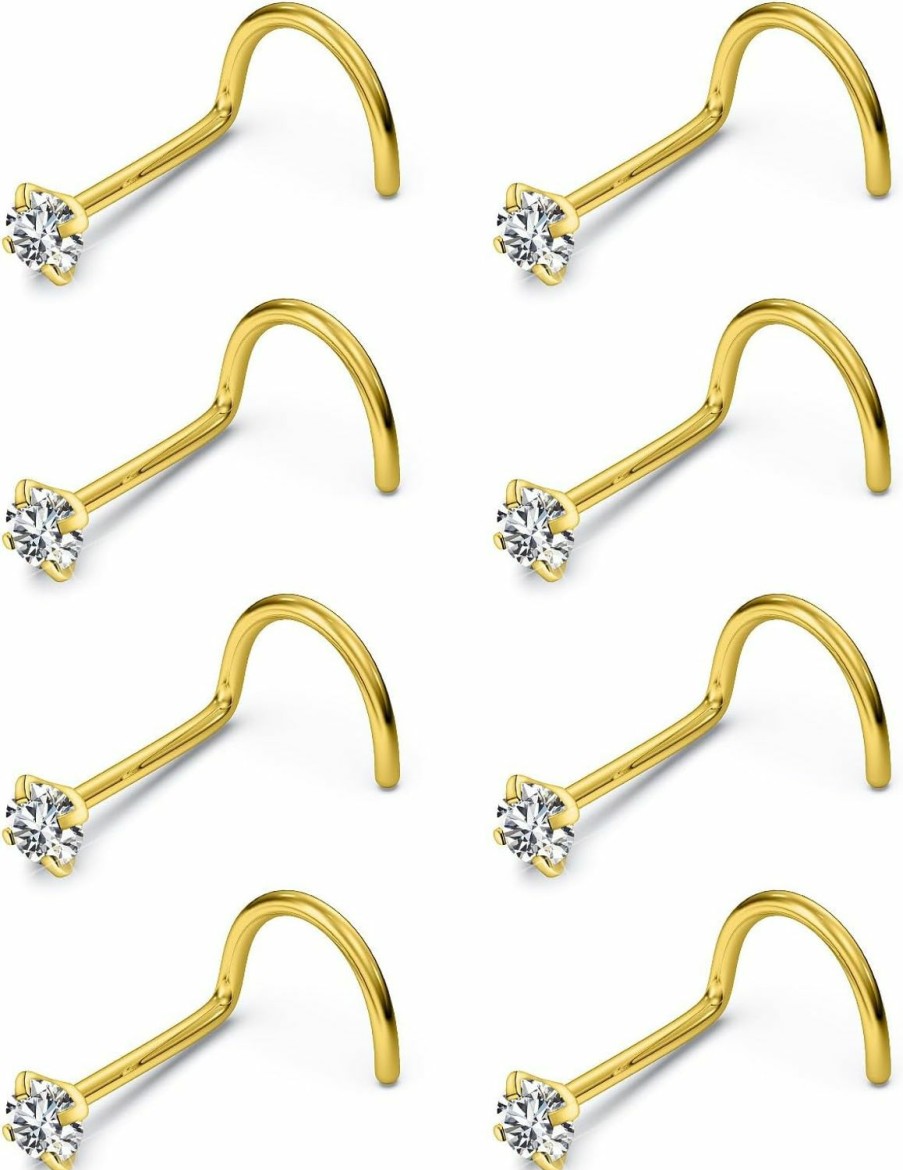 Online Gadeaila Gadeaila 8Pcs Surgical Steel Nose Ring Silver Gold Nose Ring Studs For Women Men Cz Diamond Cute Hypoallergenic 3Mm Nostril Piercing Jewelry 20G 18G Nose Studs Straight-L Shape-Corkscrew Nose Studs