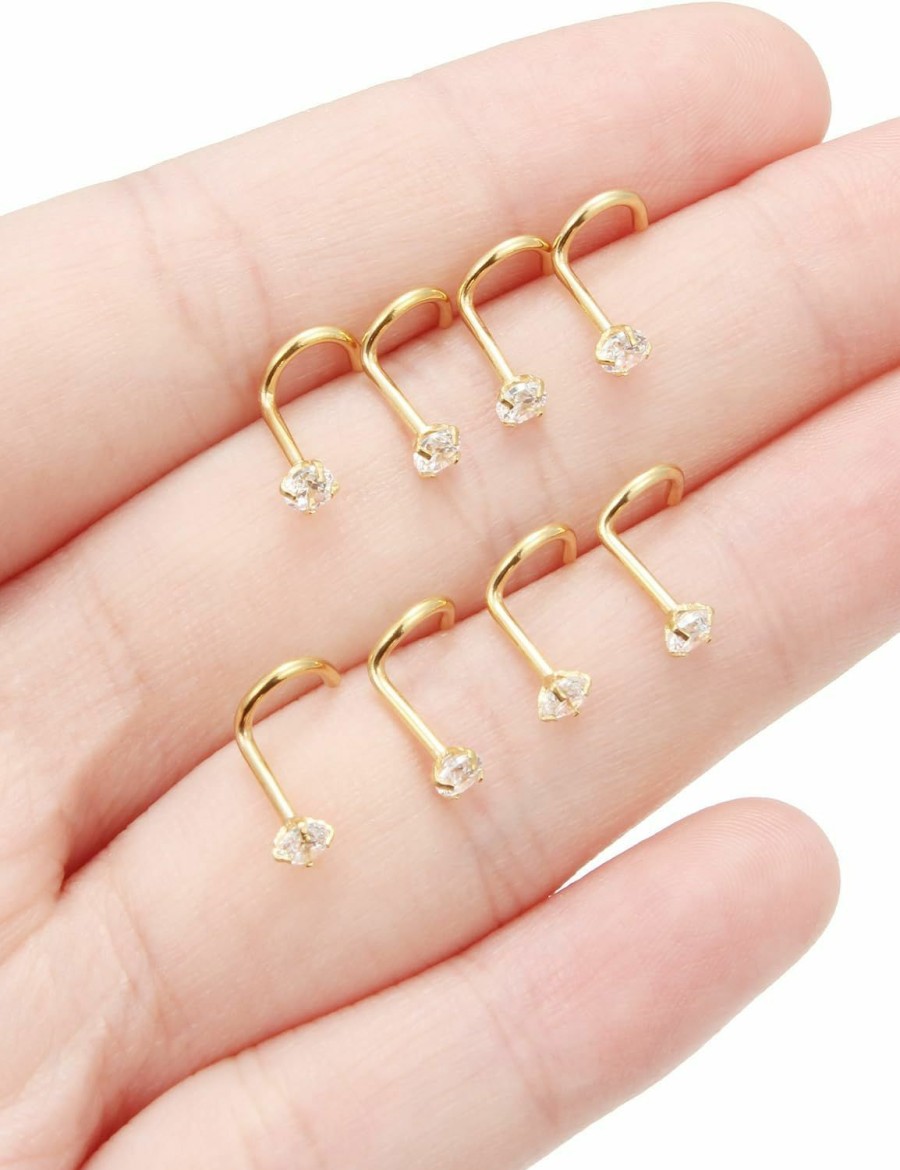 Online Gadeaila Gadeaila 8Pcs Surgical Steel Nose Ring Silver Gold Nose Ring Studs For Women Men Cz Diamond Cute Hypoallergenic 3Mm Nostril Piercing Jewelry 20G 18G Nose Studs Straight-L Shape-Corkscrew Nose Studs