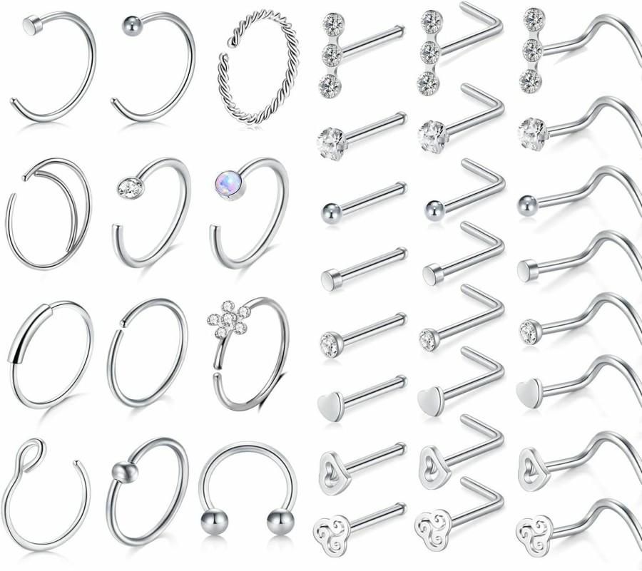 Clearance MODRSA Modrsa Nose Rings Nose Piercings Hoop Nose Rings For Women Stainless Steel Nose Piercing Jewelry Silver Nose Rings Hoops 20 Gauge