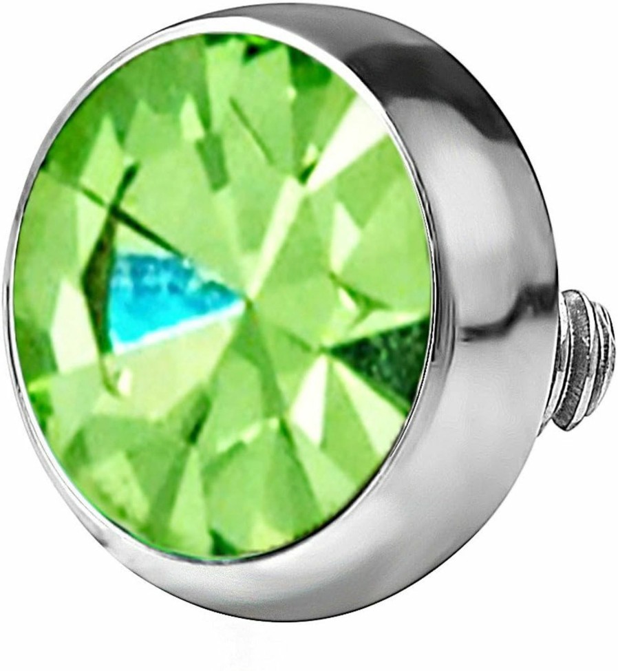 New Forbidden Body Jewelry Forbidden Body Jewelry 14G 316L Internally Threaded Ultra Thin Flat Disc Light Green 4.4 Mm Gem Top For Dermal Piercing