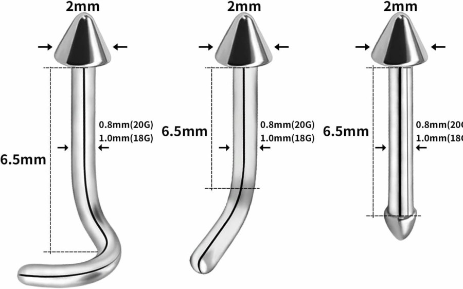 New BLISI 6Pcs 18G 20G Nose Rings Titanium Nose Piercings Screw With Crystal Stone For Women Nose Rings L-Shaped Nose Studs Set For Women Men