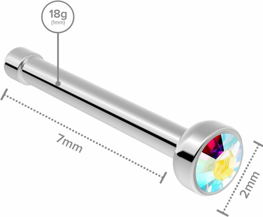 Wholesale Evonix Evonix 2Pc Surgical Steel Guage Nose Stud Ring 18G 1Mm Flesh Nostril Straight Pin Crystal Piercing Jewelry (Choose Color Set)