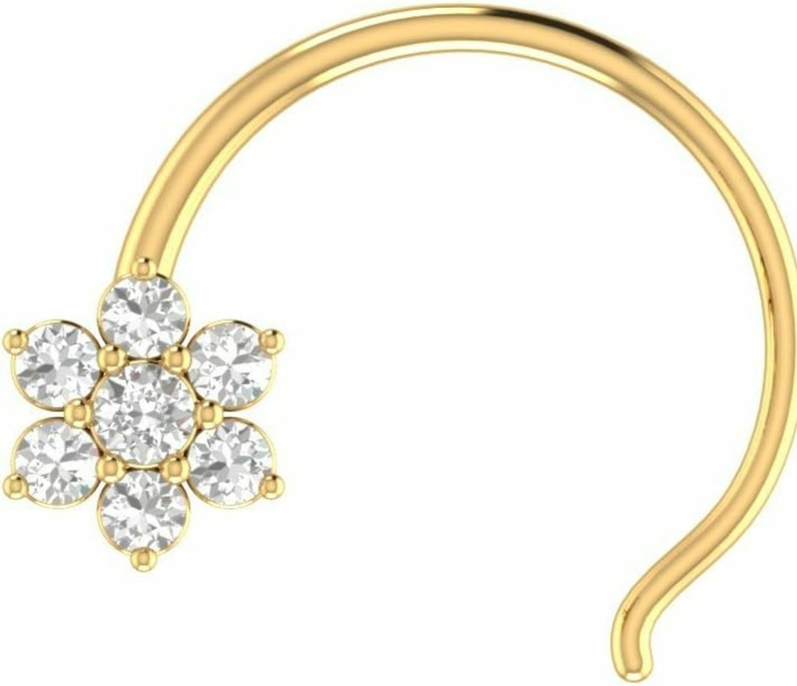 Hot Animas Jewels 14K Yellow Gold Nose Pin Ring For Women 0.06 Cttw Natural Diamond (H-I Color. Si Clarity) Round Cut