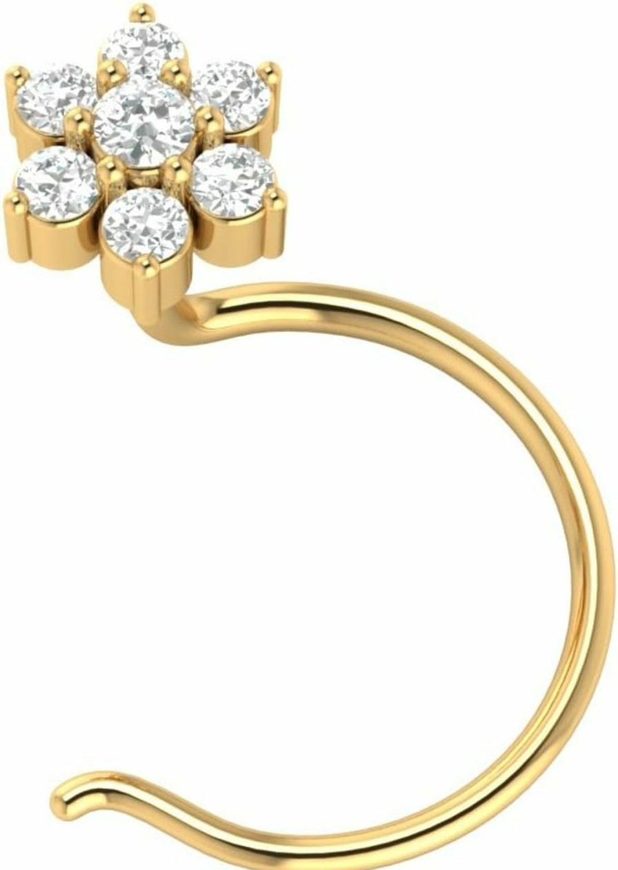 Hot Animas Jewels 14K Yellow Gold Nose Pin Ring For Women 0.06 Cttw Natural Diamond (H-I Color. Si Clarity) Round Cut