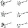 Hot ZS Zs 6Pcs Cz Nose Rings Studs - 20G Corkscrew Nose Stud, L Shaped Nose Rings For Women, Surgical Steel Nose Piercing Flower Nostril Jewelry