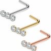 Best Ruifan Ruifan 20G Surgical Steel Triple Linear Gem Ball Round Diamond Cz Nose Stud Rings L Shaped Piercing Jewelry 3Pcs