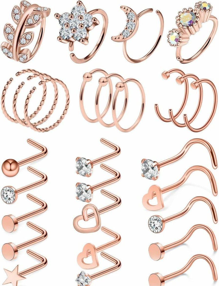 Best Kridzisw Kridzisw 18G 20G Nose Rings Hoop Stainless Steel L-Shaped Nose Rings Studs Screw Clear Clicker Retainer Tragus Cartilage Helix Earrings Piercing Hoop 27-36Pcs