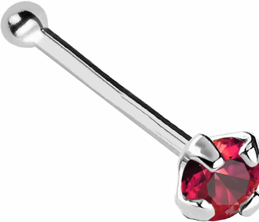 Hot Jewelry Avalanche Jewelry Avalanche 22G Solid 14Kt Gold Nose Bone Stud With Prong Set Real Ruby Gemstone, 14Kt Yellow Gold Or 14Kt White Gold - July Birthstone Nose Ring