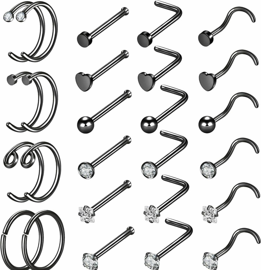 Wholesale Lcherry 26Pcs 20G Nose Rings For Women Nose Piercings Jewelry Nose Rings Hoops L Shape Nose Studs Screw Surgical Stainless Steel Nose Studs For Women Men