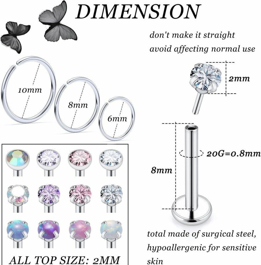 Hot Vsnnsns Vsnnsns 18G 20G Threadless Push In Nose Rings For Women 316L Surgical Stainless Steel L Shaped Nose Studs Screw Bone Nose Rings Piercings Opal Nostril Piercing Studs Diamond Cz 2Mm Silver 21Pcs