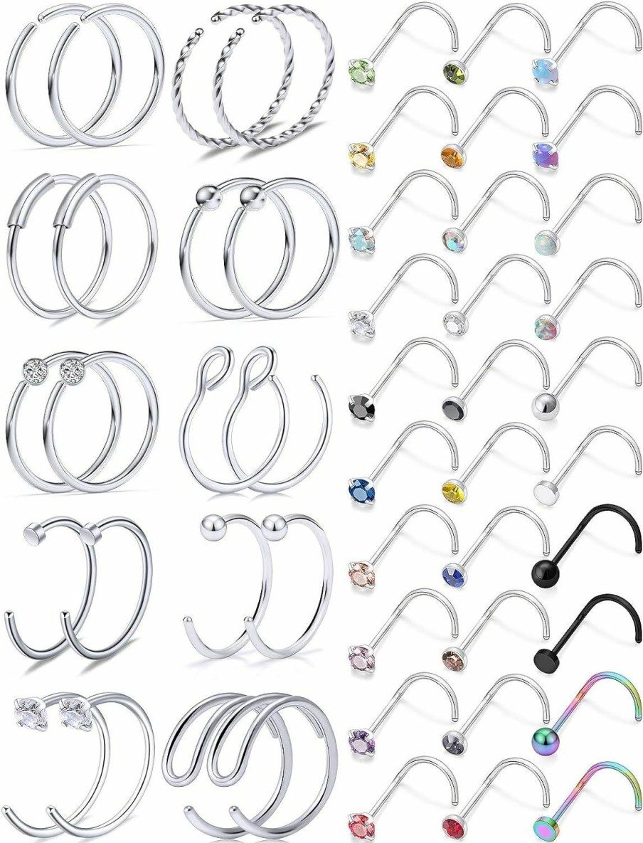 Best Prjndjw Prjndjw 20G Nose Rings For Women Nose Studs L Shape Nose Screw Surgical Stainless Steel Nose Rings Hoop Diamond Heart Hypoallergenic Nostril For Women Men Body Piercing Rings