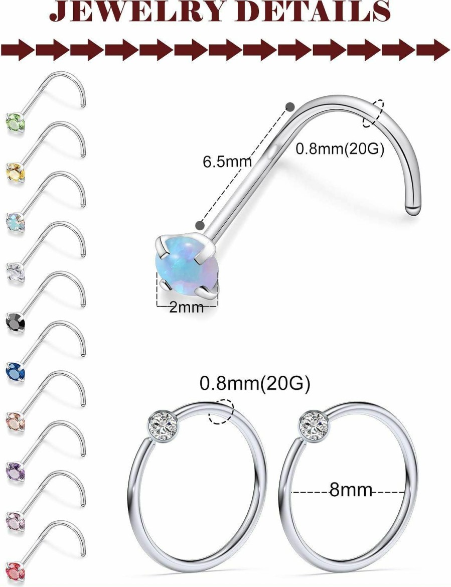 Best Prjndjw Prjndjw 20G Nose Rings For Women Nose Studs L Shape Nose Screw Surgical Stainless Steel Nose Rings Hoop Diamond Heart Hypoallergenic Nostril For Women Men Body Piercing Rings