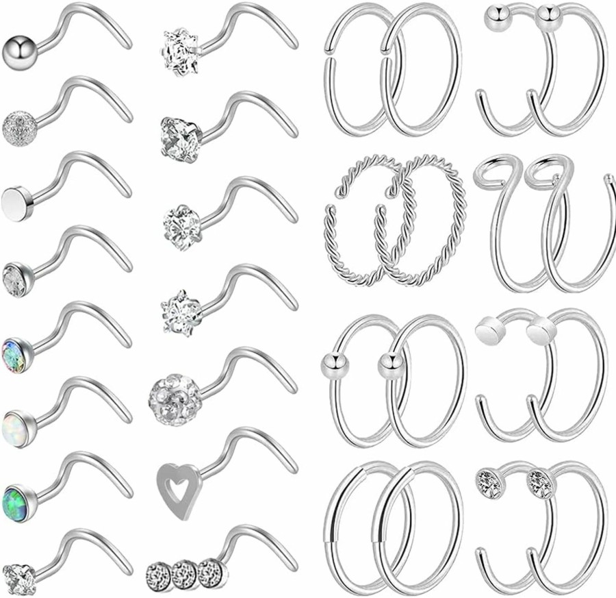 Online BodyAce Bodyace 20G Nose Rings Nostril Studs, 316L Surgical Steel Nose Hoops Nostril Ring, Gold Cz Nose Piercings L Shaped Corkscrew Nose Jewelry For Women Men