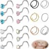 New ZS Zs 9-12Pcs 20G Surgical Stainless Steel Nose Stud Ring Piercing Nose Bone/L Shaped/Nose Screws Rings Set