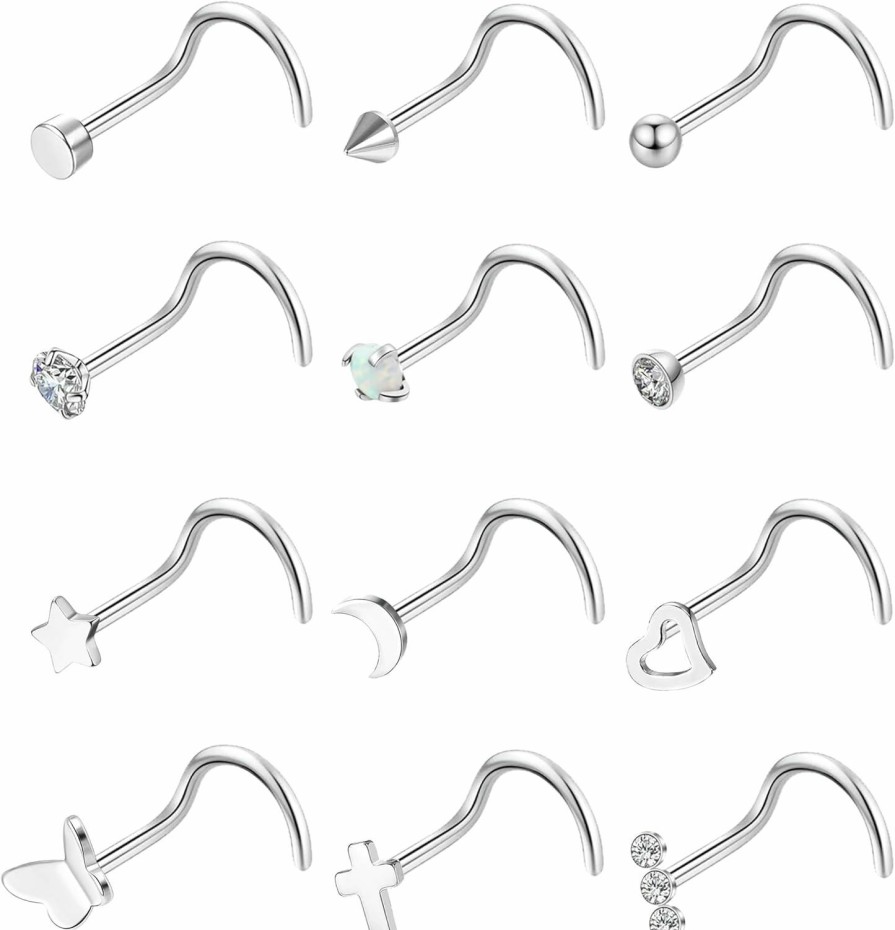 Clearance Staligue Staligue G23 Titanium Nose Rings 20G Hypoallergenic L Shaped Screw Bone Nose Rings Studs For Women Men Corkscrew Nose Rings Nose Pin Cz Star Heart Butterfly Nose Piercings Jewelry For Sensitive Skin