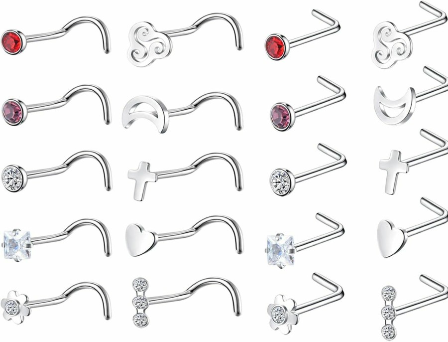 Hot Yjbglrygf Yjbglrygf 20G L Shaped Nose Rings Cz Nose Screw Studs Rings Piercing Jewelry Nose Studs For Women Nostril Surgical Steel Nose Rings Hoop Studs Cartilage Earrings Piercing Jewelry