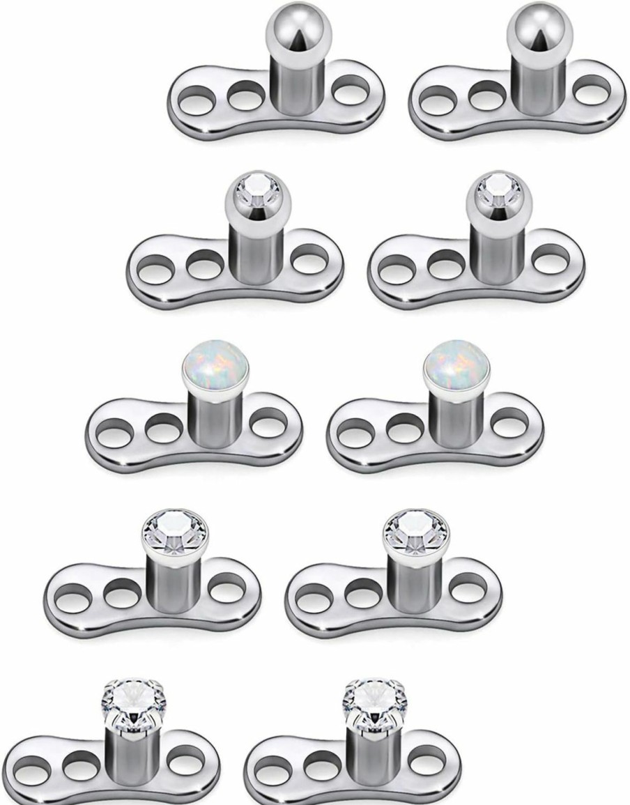 Clearance Lcolyoli Lcolyoli 10Pcs 14G Dermal Anchor Tops Cz/Opal/Ball Base G23 Titanium Microdermals Body Piercing Jewelry For Women Men