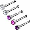 Best Generic 5Pcs Steel 18G 9/32 7Mm Nose Rings Studs Piercing Jewelry 2Mm Crystal Ball More Choices