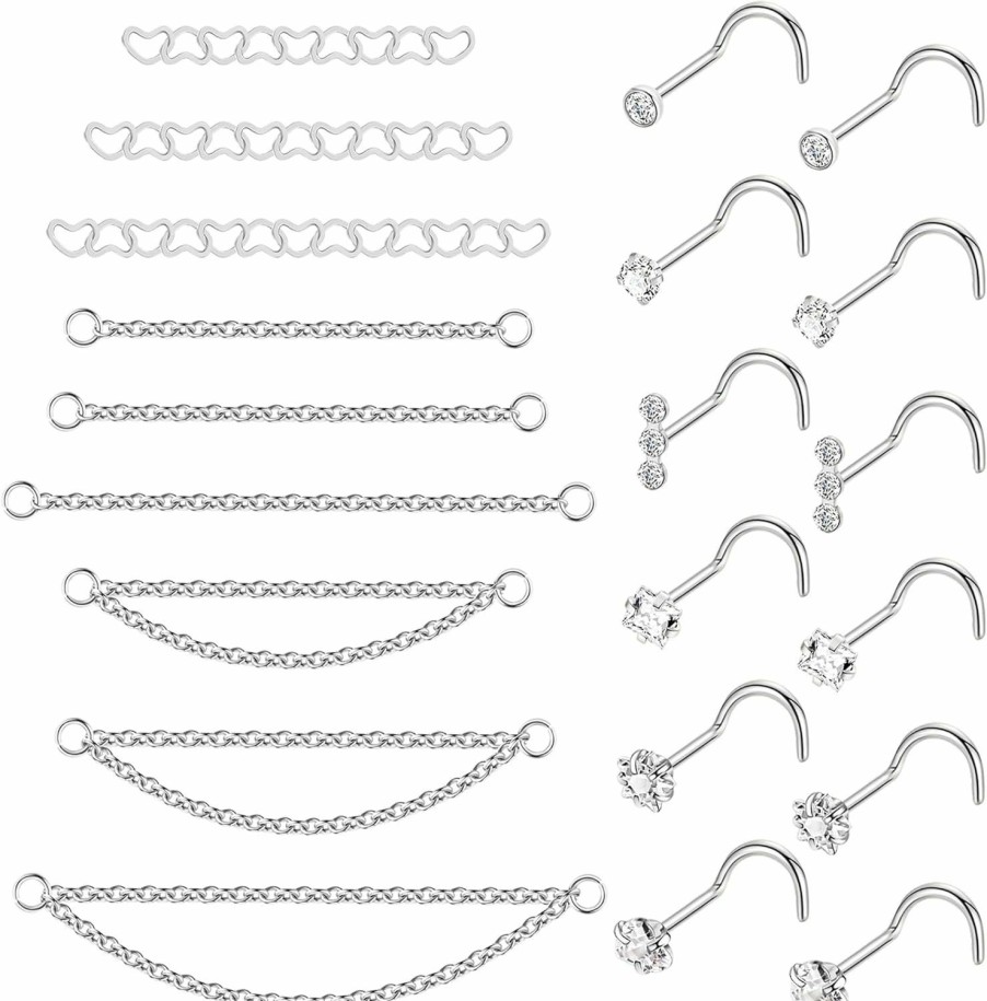 Wholesale Vegolita Vegolita 21Pcs 22G 316L Stainless Steel Nose Ring Chain For Women Men Nose Chain Piercing Across Nose Chain Double Nose Stud Nostril Piercing Jewelry