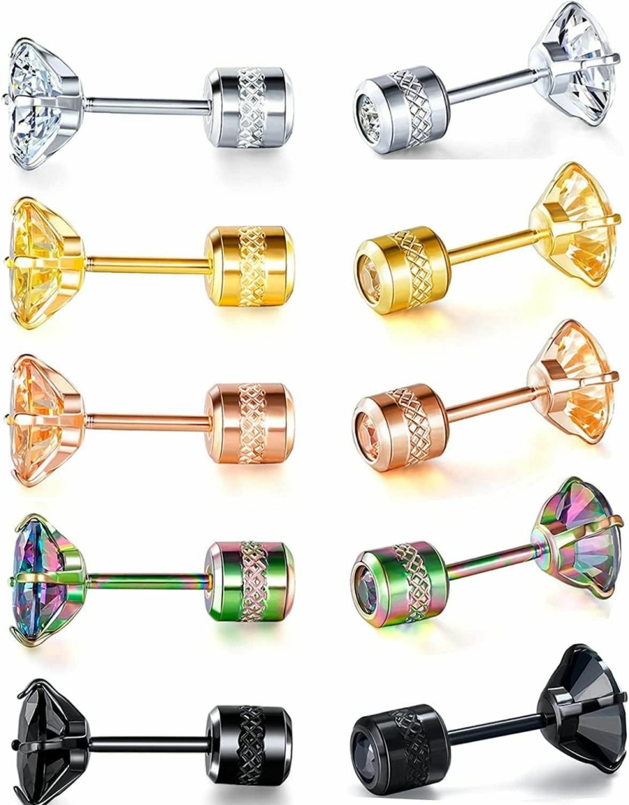 Best VOLUKA Pack Of Titanium Colorful Cubic Zirconia Screw Back Earrings Hypoallergenic For Sensitive Ears