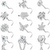 Best Sanfenly Sanfenly 12Pcs 20G Nose Rings L Shaped Nose Studs For Women Stainless Steel Cz Heart Butterfly Flower Leaf Moon Dangle Nose Studs Piercing Jewelry Pink/Purple/Blue/Clear