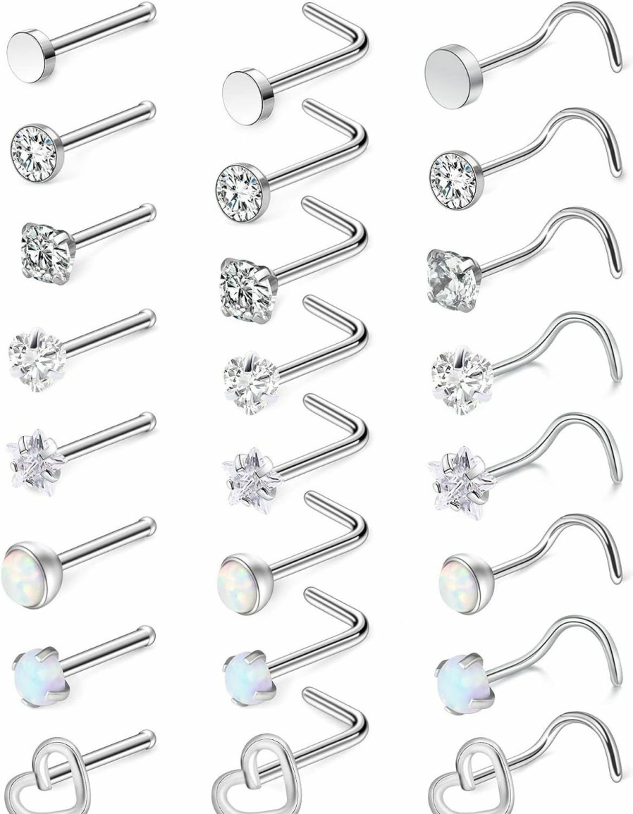 Clearance Yaalozei Yaalozei 18G 20G Nose Rings Studs Nose Hoops 316L Surgical Steel Straight Screw L Shaped Nose Stud Heart Star Cz Shaped Nose Rings Stud Piercing Jewelry For Women Men Silver Tops Size 2Mm-3Mm