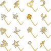 Online HITIZZY Hitizzy 16Pcs L Shape Nose Ring Studs Gold Silver Nose Screw S Pin Cz Butterfly Heart Moon Flower Nose Piercing Jewelry For Women Men Girl