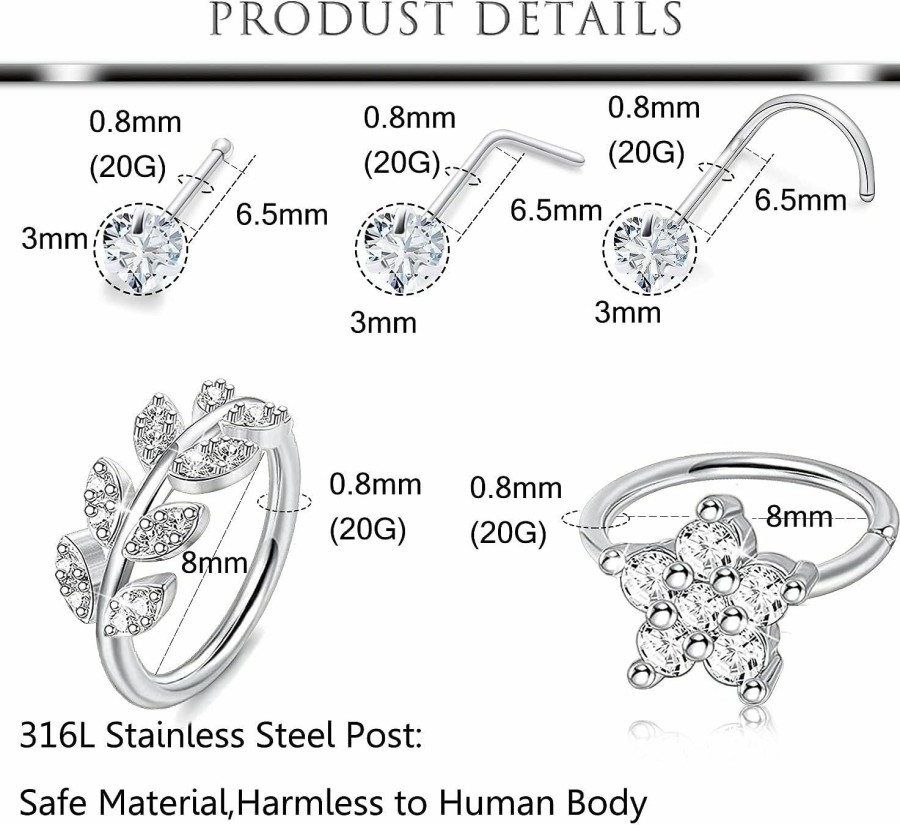 Hot Hoeudjo Hoeudjo 20G Nose Rings For Women Surgical Steel Nose Piercing Jewelry Hoop Nose Ring L Shaped Nose Studs Screw For Men