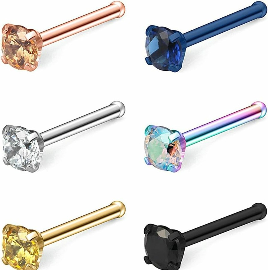 Online Ruifan Ruifan 6Pcs 20G Surgical Steel Mix Color Diamond Cz Nose Stud Rings Bone Pin Piercing Jewelry 1.5Mm 2Mm 2.5Mm 3Mm