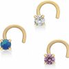 Clearance Lavari Jewelers Lavari Jewelers 22 Gauge Curved Screw Nose Ring Set In 14K Yellow Gold With Blue Pink White Cubic Zirconia Piercing Jewelry Set