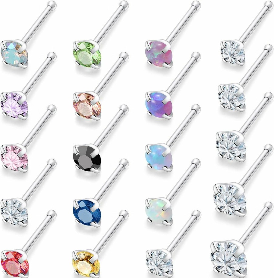 New Vsnnsns Vsnnsns 18G 20G 22G Nose Rings For Women 316L Surgical Stainless Steel L Shaped Nose Studs Screw Bone Opal Nose Rings Nostril Piercing Diamond Cz 1.5Mm 2Mm 2.5Mm 3Mm 3.5Mm 4Mm Silver 20Pcs