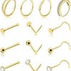 Best SweatEar 13Pcs 20G Titanium Nose Rings Studs For Women, Nose Piercings Rings Hoop, Small L Shaped Corkscrew Bone Nose Studs Spiral Nose Ring Double Hoop, Tiny Cz Diamond Nose Studs Rings, Cute Gold Nose Piercing Jewelry Set