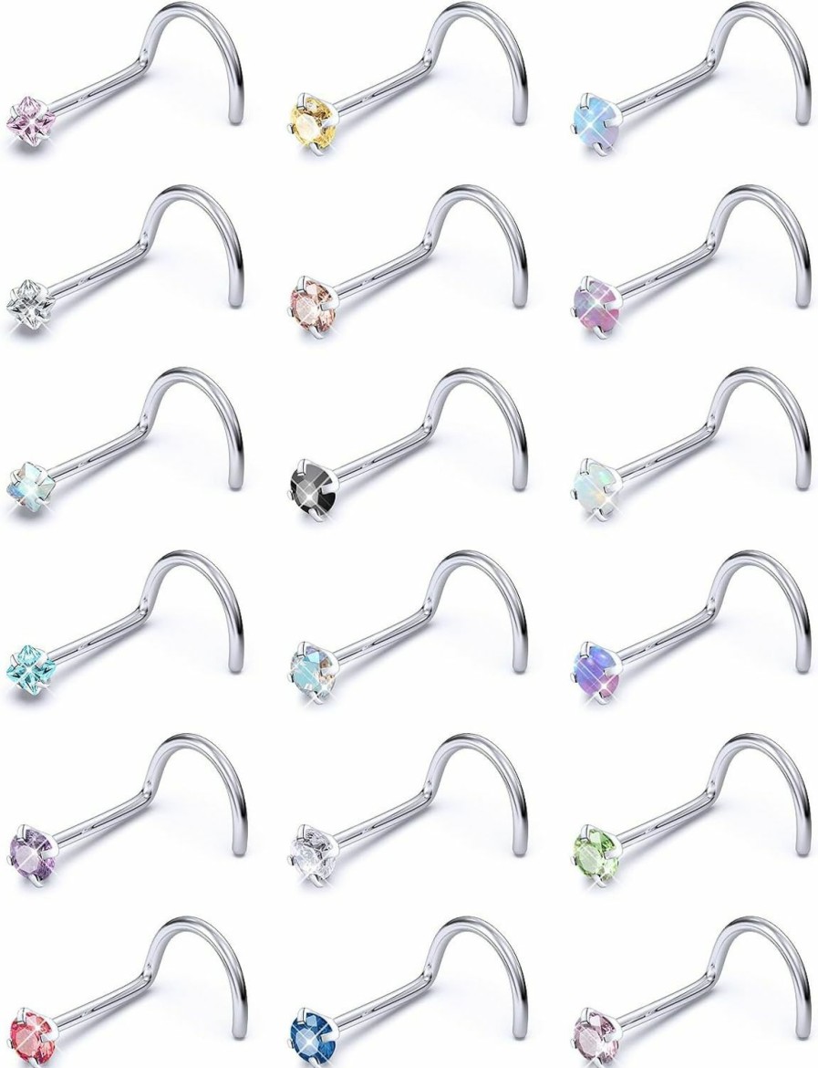 Clearance Prjndjw Prjndjw Opal Nose Rings Studs 20G 18G Surgical Steel Nose Rings Studs Hypoallergenic Diamond Silver Nose Piercing Jewelry L Shaped Nose Ring Cubic Zirconia Corkscrew Straight Opal Nose Stud 2Mm