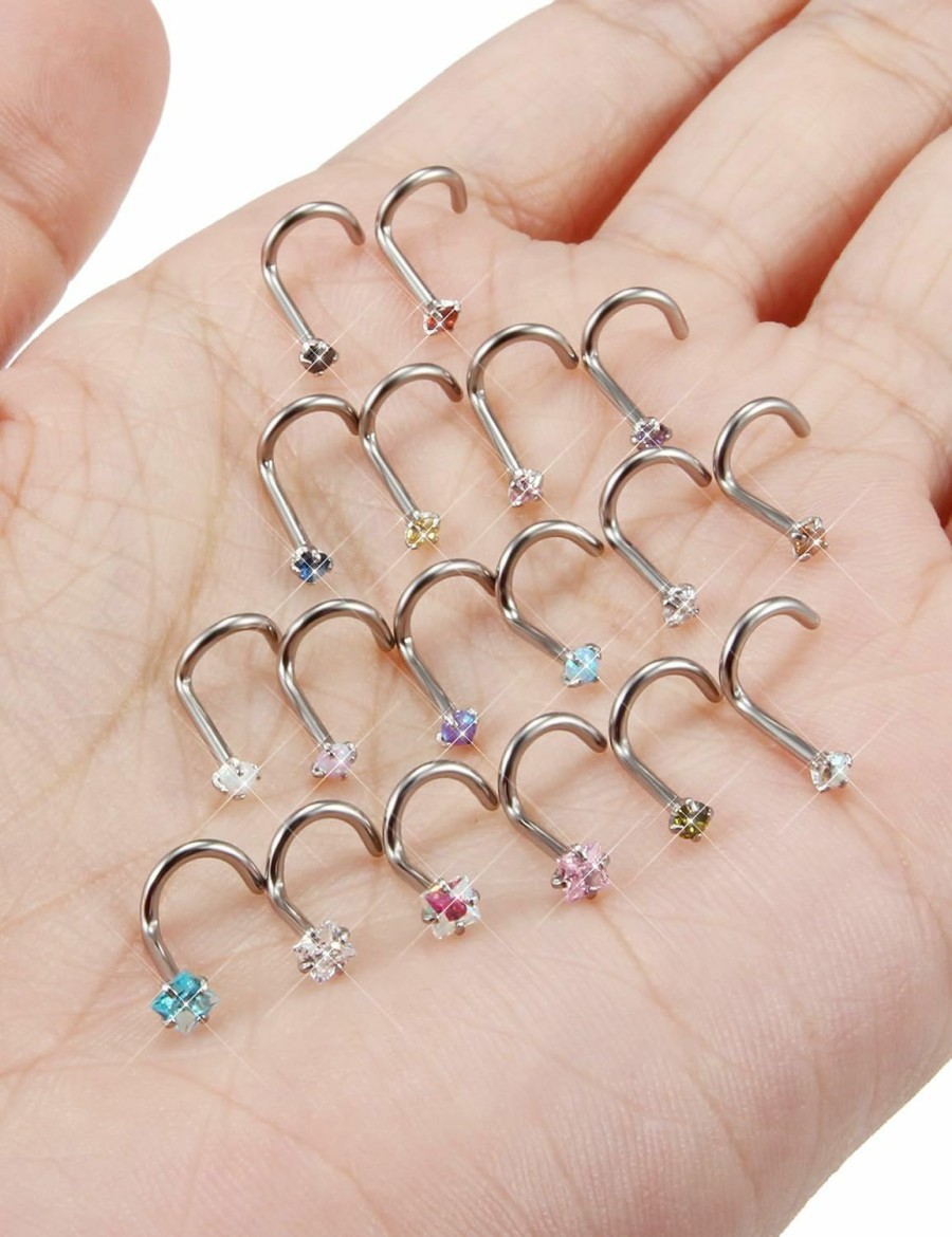 Clearance Prjndjw Prjndjw Opal Nose Rings Studs 20G 18G Surgical Steel Nose Rings Studs Hypoallergenic Diamond Silver Nose Piercing Jewelry L Shaped Nose Ring Cubic Zirconia Corkscrew Straight Opal Nose Stud 2Mm