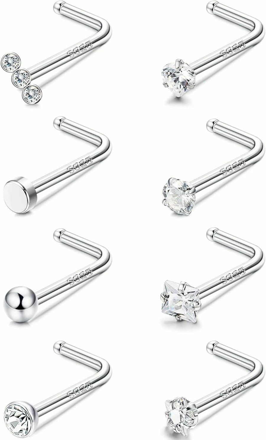 Online ZZHDCC Zzhdcc 8-12Pcs Nose Rings 20G 925 Sterling Silver Nose Ring For Women Butterfly Halo L Shaped Nose Stud Cz Star Heart Straight Nose Studs Nose Piercings Nostril Body Jewelry