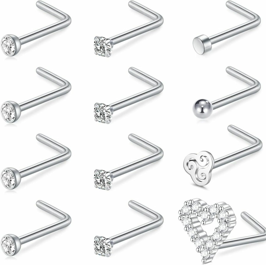 New TOKRING Tokring 18G 20G Nose Rings Studs Surgical Steel L Shaped Screw Nose Piercing Jewelry For Women Men