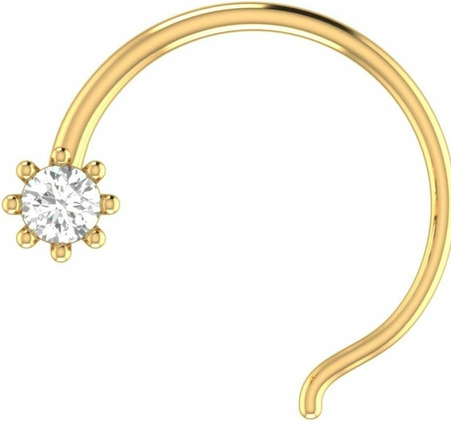 New Animas Jewels Animas Jewels Dgla Certified Natural Diamond 14K Yellow Gold Nose Pin Ring For Women 0.04 Cttw (G-H Color. Si Clarity) Round Cut