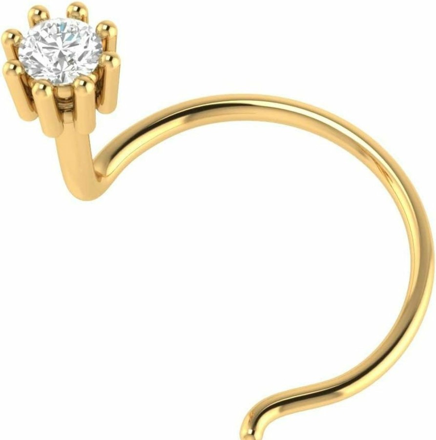 New Animas Jewels Animas Jewels Dgla Certified Natural Diamond 14K Yellow Gold Nose Pin Ring For Women 0.04 Cttw (G-H Color. Si Clarity) Round Cut