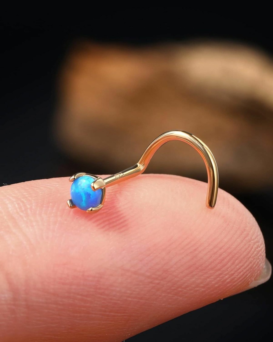 Wholesale Jewseen Jewseen 14K Solid Gold Nose Stud 20G Opal Nose Screw Rings Nose Piercing Jewelry For Women Men Nose Ring Nostril Rings Body Piercing Jewelry