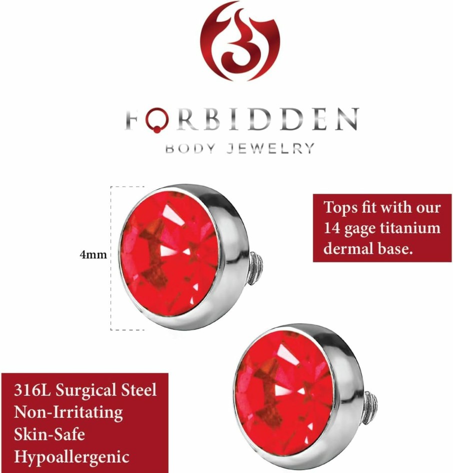 Wholesale Forbidden Body Jewelry Forbidden Body Jewelry Dermal Piercing Jewelry, Dermal Piercing Kit, 14G Surgical Steel Flat Cz Dermal Tops And 2-Hole/4-Hole Grade 23 Titanium Bases