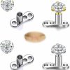 New ZS Zs 4Pcs 14G Surgical Steel Cubic Zirconia Dermal Anchor Tops And Base Microdermals Piercing