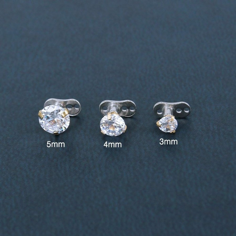 New ZS Zs 4Pcs 14G Surgical Steel Cubic Zirconia Dermal Anchor Tops And Base Microdermals Piercing