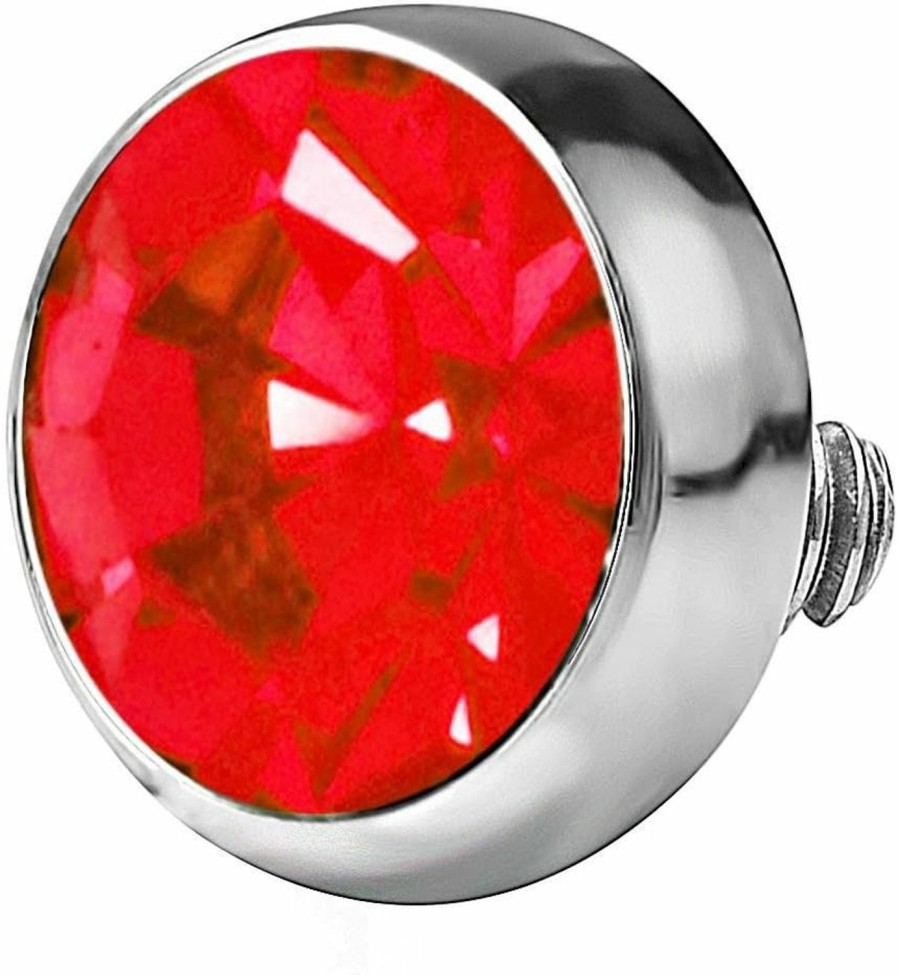 Hot Forbidden Body Jewelry Forbidden Body Jewelry 14G 316L Internally Threaded Ultra Thin Flat Disc Red 4.4 Mm Gem Top For Dermal Piercing