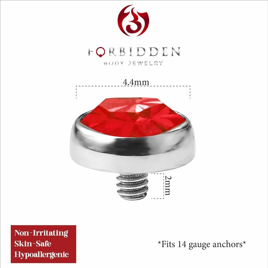 Hot Forbidden Body Jewelry Forbidden Body Jewelry 14G 316L Internally Threaded Ultra Thin Flat Disc Red 4.4 Mm Gem Top For Dermal Piercing