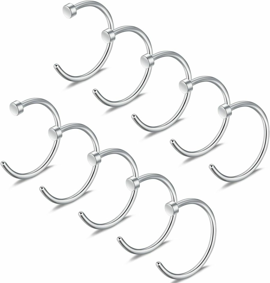 Clearance Ruifan Ruifan 10Pcs Stainless Steel Body Jewelry Piercing Earrings Nose Hoop Ring Uni 22G 20G 18G 5/16\"