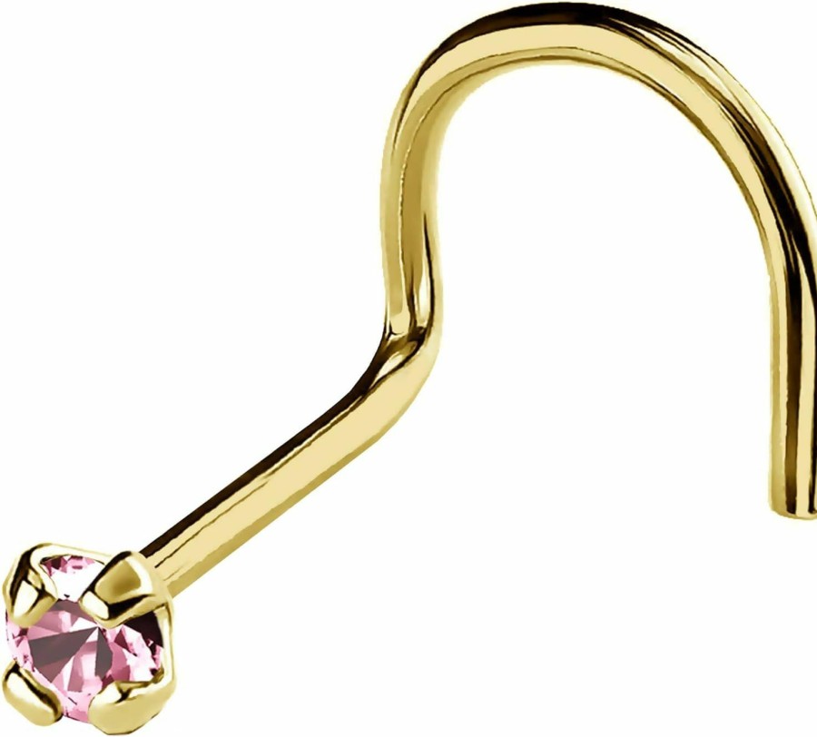 Hot Jewelry Avalanche Jewelry Avalanche 22G Solid 14Kt Gold Nose Screw Stud With Prong Set Real Pink Tourmaline Gemstone, 14Kt Yellow Gold Or 14Kt White Gold - October Birthstone Nose Ring